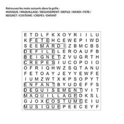 Solution du jeu de mots mêlés à imprimer sur le thème du carnaval