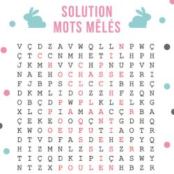 Solution du jeu de mots mêlés de niveau intermédiaire où il faut retrouver les mots de Pâques cachés dans cette grille.