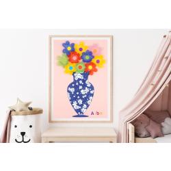 Tableau fleuri et vase en porcelaine