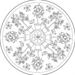 Coloriage d'un verger en été organisé en mandala. Amusez-vous à colorier les arbres et les animaux de ce verger et abandonnez-vous pour un court instant de relaxation ! Un coloriage mandala d'arbres f