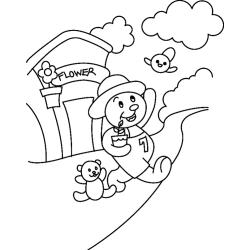 Coloriage petit ours assis dans les fleurs