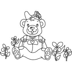 Coloriage petit ours assis dans les fleurs