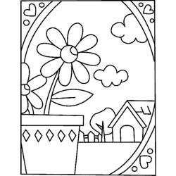 Pots dans un jardin à colorier