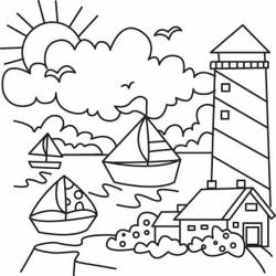 coloriage sur la mer dessin 4 : poissons dans l'eau