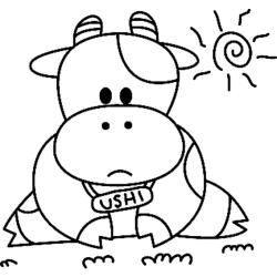 Coloriage de la vache mangeant de l'herbe 