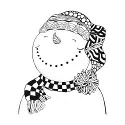 Coloriage du chalet de Noël avec bonshommes de neige, sapins et rennes