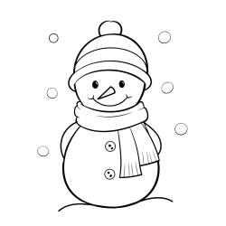 Imprime le coloriage du bonhomme de neige fumant une pipe sous la neige.