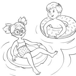 Coloriage natation : un dessin à imprimer avec des enfants qui nagent. Un coloriage gratuit pour les petits amoureux de la piscine - Page 4