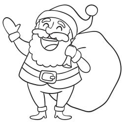 coloriage Noel enfant : Imprime ce coloriage du Père Noà´l, sur ce dessin de Noel à colorier, le Pere Noel porte ses cadeaux dans sa hotte.