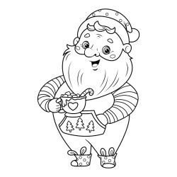coloriage Noel enfant : Imprime ce dessin du Père Noà´l, sur ce coloriage de Noel le Pere Noel est dans son traineau tiré par deux de ses rennes.