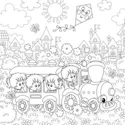 Coloriage train : un dessin à imprimer avec beau train. Un coloriage à imprimer sur le thème des véhicules pour les enfants - Page 2