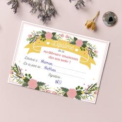 De jolis diplomes pour la fete des meres à imprimer. Il ne vous reste plus qu'à l'imprimer, à le completer avec le nom de la maman et de l'enfant, à le signer et à l'offrir. Les mamans seront heureuse
