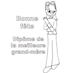 Coloriage d'un diplôme pour grand-mère fille à lunettes 