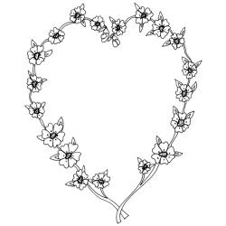 Imprimer le Coloriage d'un coeur réalisé avec deux petites branches de fleurs. Un coloriage parfait pour l'offrir en cadeau.