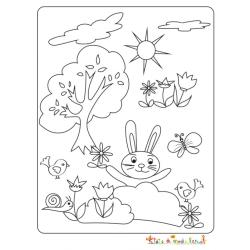 Lapin joue à cache cache à colorier