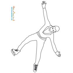 Coloriage sur le patinage artistique homme : dessin d'un patineur effectuant son programme libre lors d'une compétition des jeux d'hiver.
