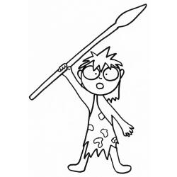 coloriage homme de cro-magnon chassant à la lance 
