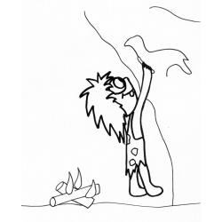 coloriage d'un homme de cro-magnon dessinant 