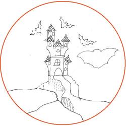 Modèle vitrail halloween : château hanté