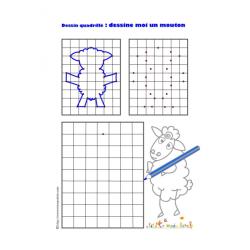 Jeu de dessin quadrillé à imprimer . Un jeu pour dessiner un mouton tout en s'exerçant au repérage sur quadrillage en réalisant la reproduction d'un dessin  sur une grille. Jeu gratuit . Activité ludi