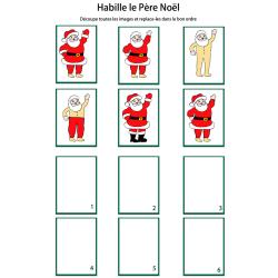Jeu de Noël : imprime la planche de jeu, découpe chaque carte puis mets les images dans l'ordre pour habiller le Père Noà´l