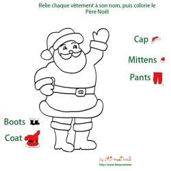 Jeu de Noel : imprime ce jeu pour habiller le Père Noà´l avec ses habits; mais attention, le Père Noà´l est a habiller en anglais ! En seras-tu capable ?
