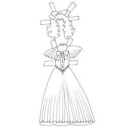 Poupée fille : modèle robe de bal à colorier