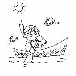 Imprimer le dessin d'une indienne dans sa pirogue 
