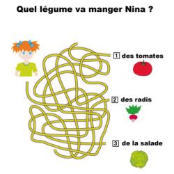Jeu de fils mà™lés à imprimer : imprime ce jeu de fils emmà™lés pour trouver quel légume va manger Nina
