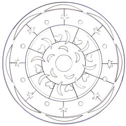 coloriage d'un mandala aux petits croissants et coeurs 