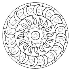 coloriage d'un mandala aux croissants et aux fleurs