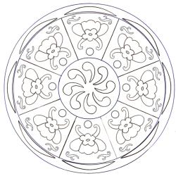 coloriage d'un mandala aux fleurs papillons