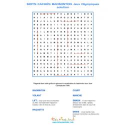 Solution des mots cachés sur le badminton