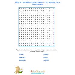 Athlétisme Mots cachés sur le lancer