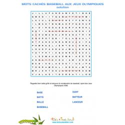 solution des mots cachés 1 sur le baseball