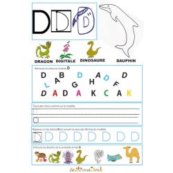 Page de lecture - écriture : lettre D de l'alphabet 
