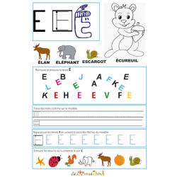 Page de lecture - écriture : la grande lettre E 