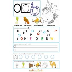 Page de lecture - écriture : la lettre O de l'alphabet 
