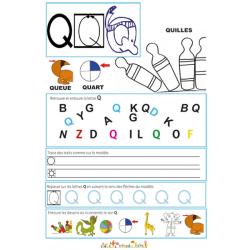 Page de lecture - écriture : la lettre Q de QUILLE 