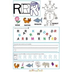 Page de lecture - écriture : la grande lettre R de robot 