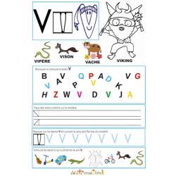 Page de lecture - écriture : la lettre V comme viking 