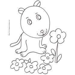 Coloriage du petit chien tout mignon assis dans les fleurs 