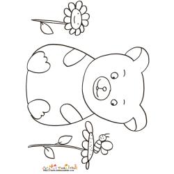 Coloriage petit ours assis dans les fleurs