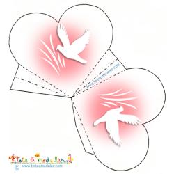 Pochette coeur à dragées rose et colombe