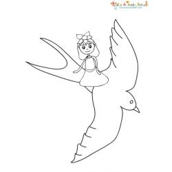 Coloriage Poucette sur l'hirondelle