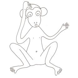 coloriage d'un singe qui se tient la tête 