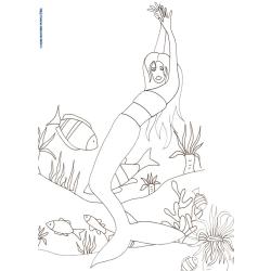 Coloriage sirène qui dance au fond de l'océan