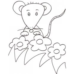 Coloriage de la petite souris dans les fleurs