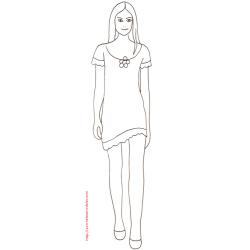 Coloriage du Top Model avec une petite robe à la fleur