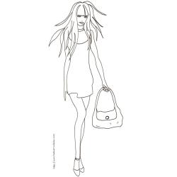 Coloriage du Top model au sac et cheveux au vent
